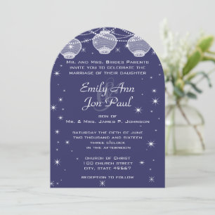 Invitation Mariage de nuit Marine Blue Lanterns Stars Garland