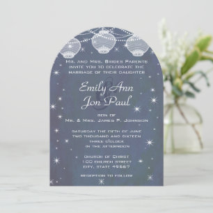 Invitation Mariage de nuit Marine & Silver Lanterns Stars Gar