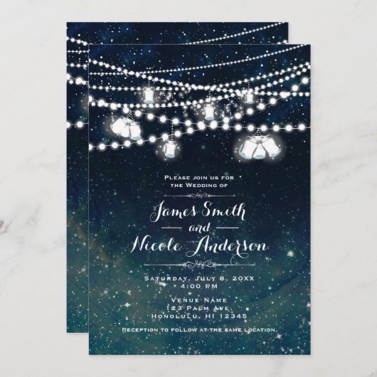 Invitation Mariage de nuit Rustique Sky Mason Jar Lumières (Devant / Derrière)