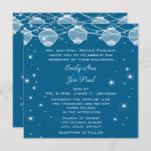 Invitation Mariage de nuit Turquoise & Silver Lanterns Stars  (Devant / Derrière)