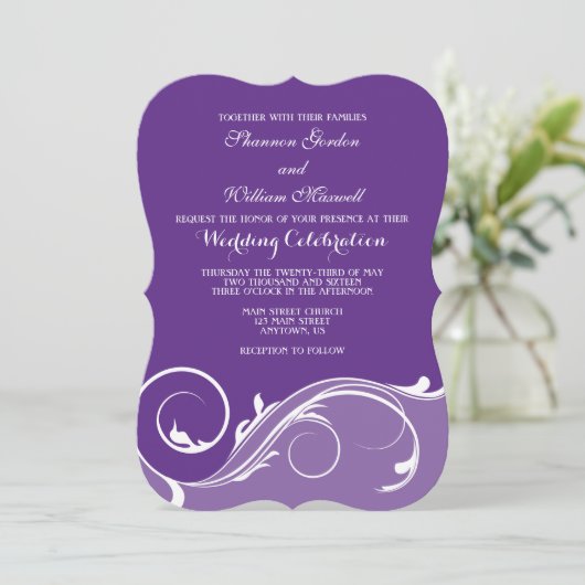 Invitation Mariage de paille de fleurs violet invite (Debout devant)