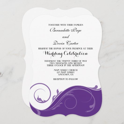 Invitation Mariage de paille de fleurs violet invite (Devant / Derrière)