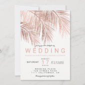 Invitation Mariage de palmier tropical moderne faux rose or (Devant)