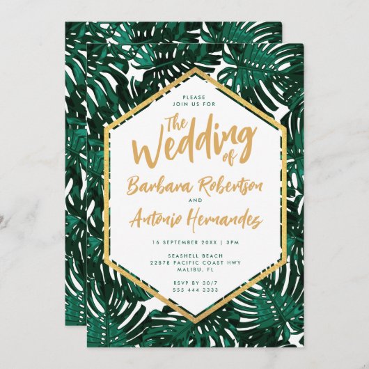 Invitation Mariage de palmier vert Feuille de plage (Devant / Derrière)