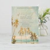 Invitation Mariage de palmiers de plage Retro (Debout devant)