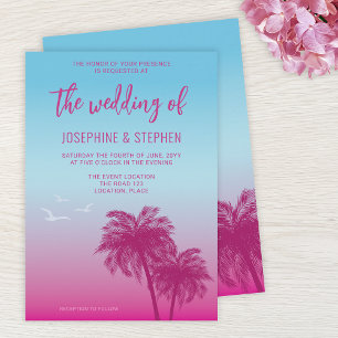 Invitation Mariage De Palmiers Tropicaux Rose Et Bleu