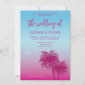Invitation Mariage De Palmiers Tropicaux Rose Et Bleu (Devant)