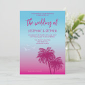 Invitation Mariage De Palmiers Tropicaux Rose Et Bleu (Debout devant)