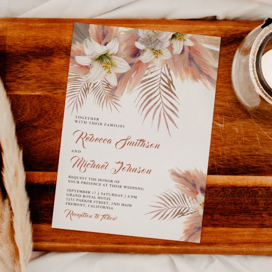 Invitation Mariage de Pampas à la palme de palme à fleurs bla