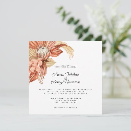 Invitation Mariage de Pampas Florale Séchée de Boho en terre  (Debout devant)