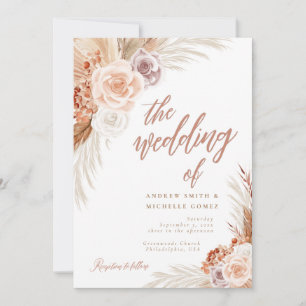 Invitation Mariage de Pampas Rose en terre cuite Boho