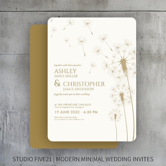 Invitation Mariage de pandelion or moderne simple