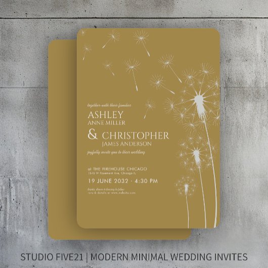 Invitation Mariage de pandelion or moderne simple