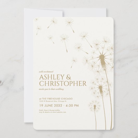 Invitation Mariage de pandelion or moderne simple (Devant)