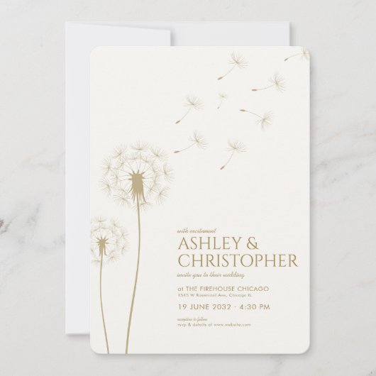 Invitation Mariage de pandelion or moderne simple (Devant)