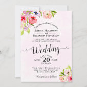 Invitation Mariage de panneaux floraux d'aquarelle rose (Devant)