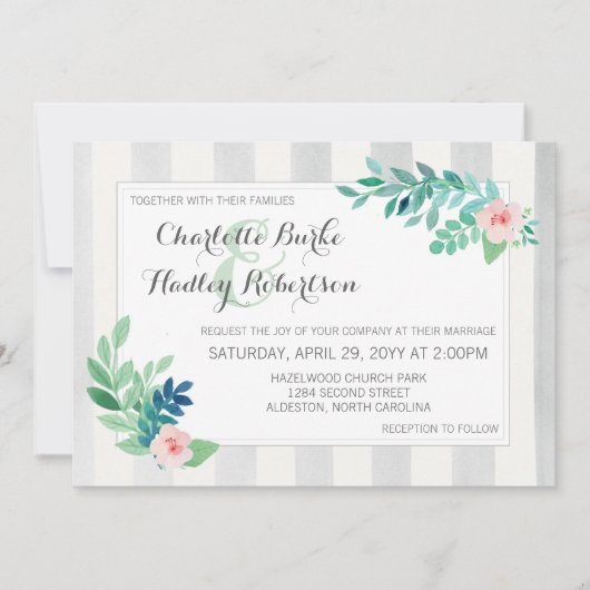 Invitation Mariage de Pansement Floral Moderne & Aquarelle (Devant)