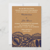 Invitation Mariage de papier de la marine dentelle et kraft (Devant)