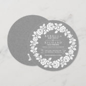 Invitation Mariage de papier kraft gris rose blanc (Devant / Derrière)