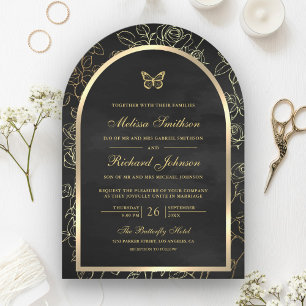Invitation Mariage de papillon Arc d'or Black Line