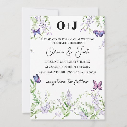 Invitation Mariage de papillon de la glycine monogramme (Devant)