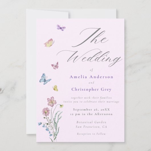 Invitation Mariage de papillon Fleur sauvage Boho (Devant)