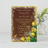 Invitation Mariage de papillon fleuri en bois foncé rustique (Debout devant)
