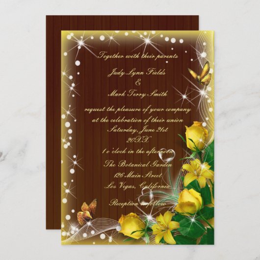Invitation Mariage de papillon fleuri en bois foncé rustique (Devant / Derrière)