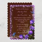 Invitation Mariage de papillon floral violet en bois foncé ru (Devant / Derrière)