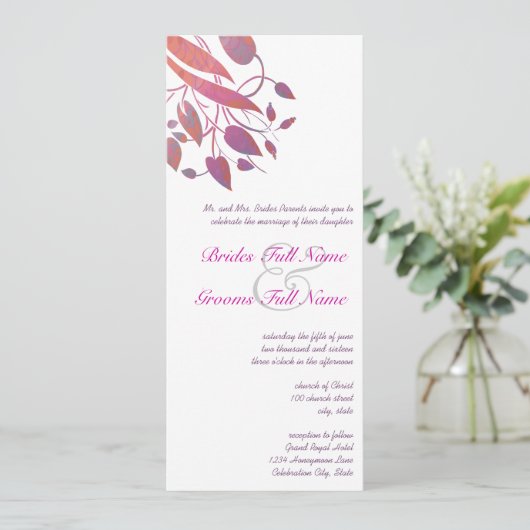 Invitation Mariage de papillon gris de corail de prune (Debout devant)