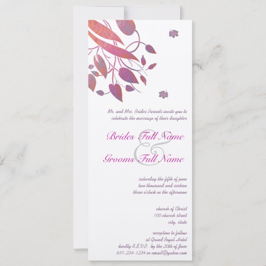 Invitation Mariage de papillon gris de corail de prune (Devant)