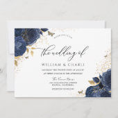 Invitation Mariage de papillon Indigo Blue Flowers Navy (Devant)