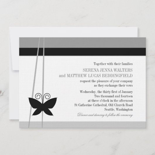 Invitation Mariage de papillon noir (Devant)