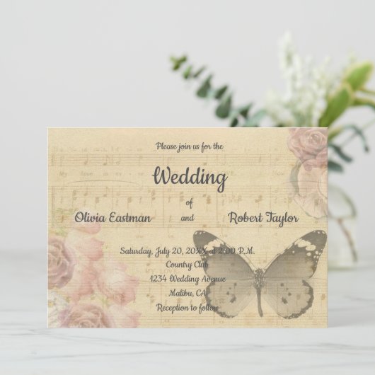 Invitation mariage de papillon romantique (Debout devant)