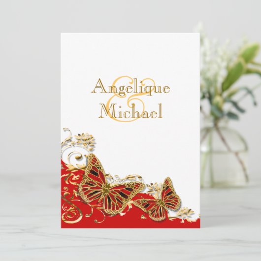 Invitation mariage de papillon rouge blanc (Debout devant)