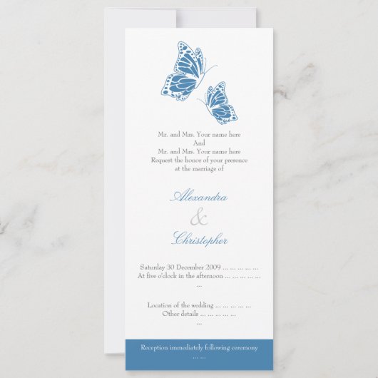 Invitation Mariage de papillons bleus simples (Dos)