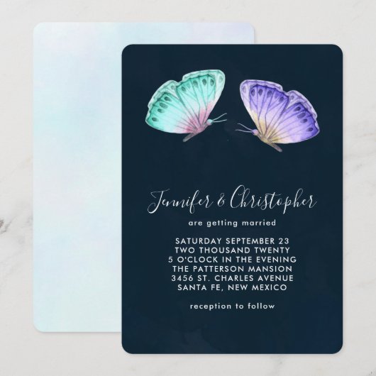 Invitation Mariage de papillons couleur Aquarelle mignon (Devant / Derrière)