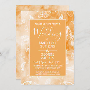 Invitation Mariage de papillons en marbre orange Smokey