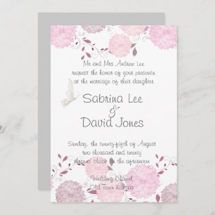 Invitation Mariage de papillons et de chrysanthèmes roses