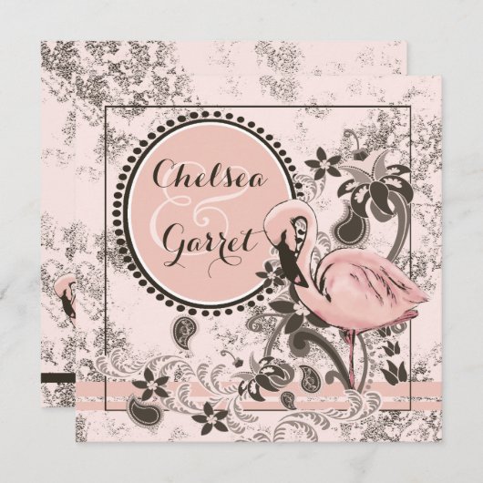 Invitation Mariage de paradis de Flamant rose (Devant / Derrière)