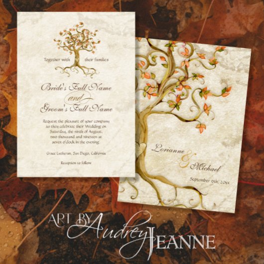 Invitation Mariage de parchemin antique des racines de l'arbr