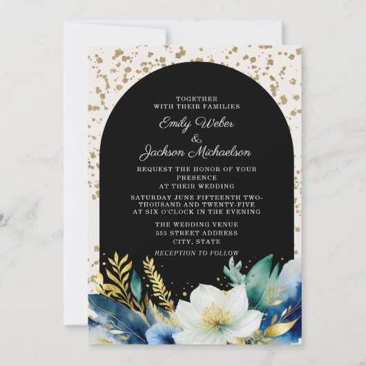 Invitation Mariage de Parties scintillant à arche florale en (Devant)