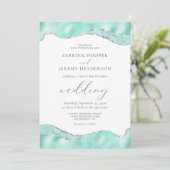 Invitation Mariage de Parties scintillant Aqua White Silver (Debout devant)