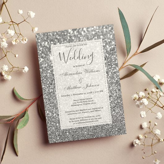 Invitation Mariage de parties scintillant argent chic et tend