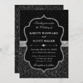 Invitation Mariage de Parties scintillant Art déco noir et ar (Devant / Derrière)