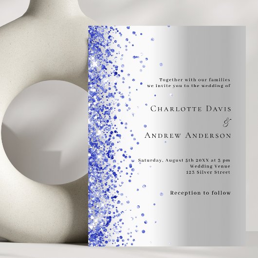 Invitation Mariage de parties scintillant bleu argenté