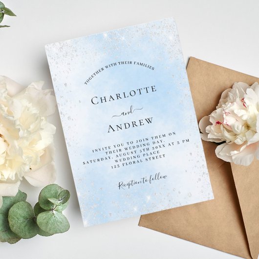 Invitation Mariage de parties scintillant bleu clair