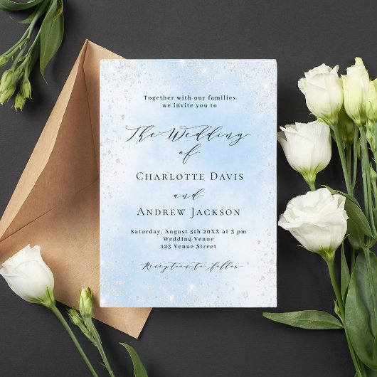Invitation Mariage de parties scintillant bleu clair