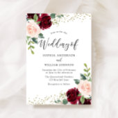 Invitation Mariage de Parties scintillant Bourgogne et Fleurs