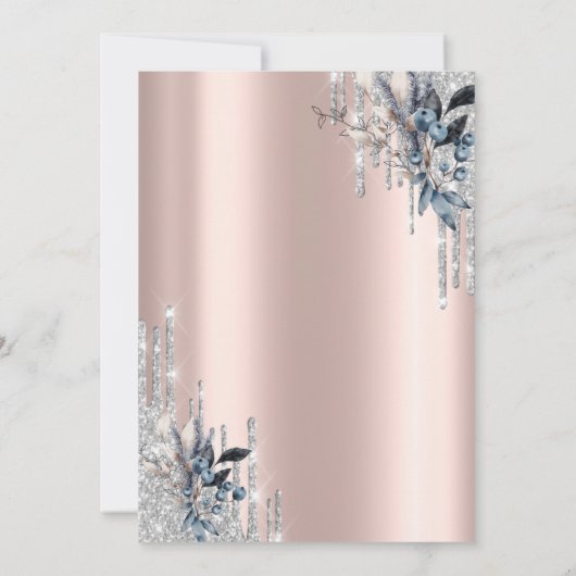 Invitation Mariage de Parties scintillant d'argent Fleurs d'h (Dos)